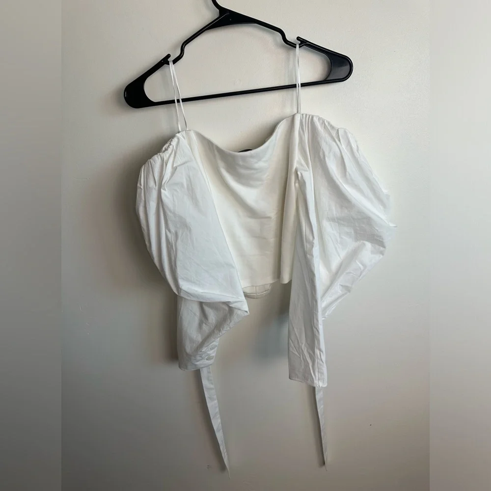 Anthropologie Sundays in Brooklyn White Off the Shoulder Puff Sleeve Top Size S